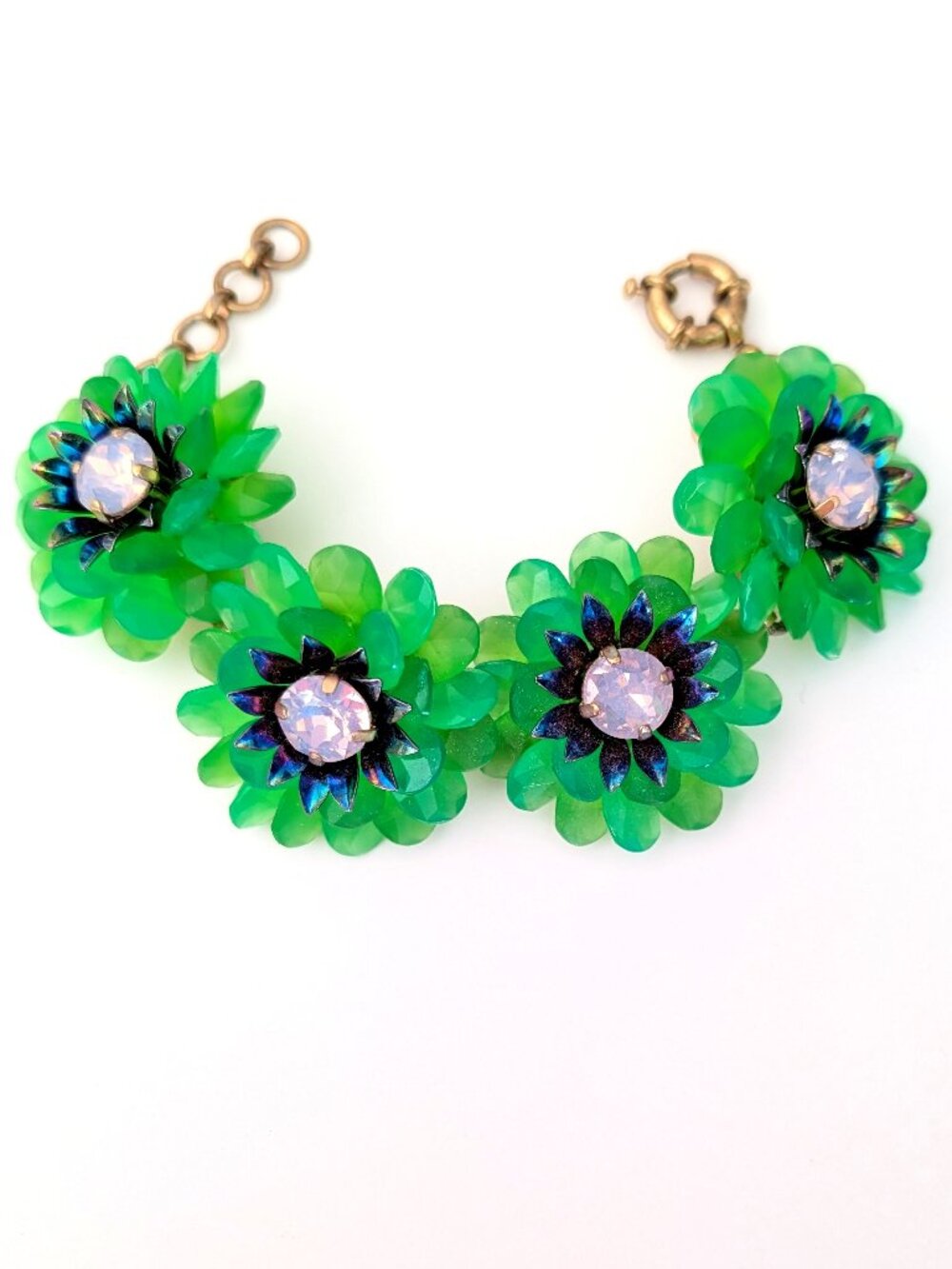 J.Crew bright green resin zinnia flower statement bracelet - Picture 10 of 12